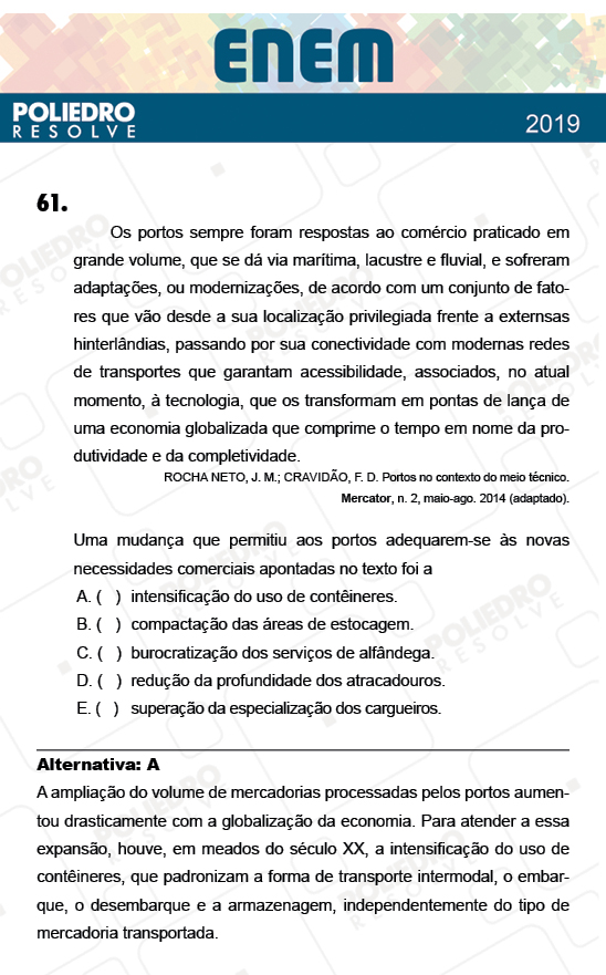 Questão 61 - 1º Dia - Prova BRANCA - ENEM 2018