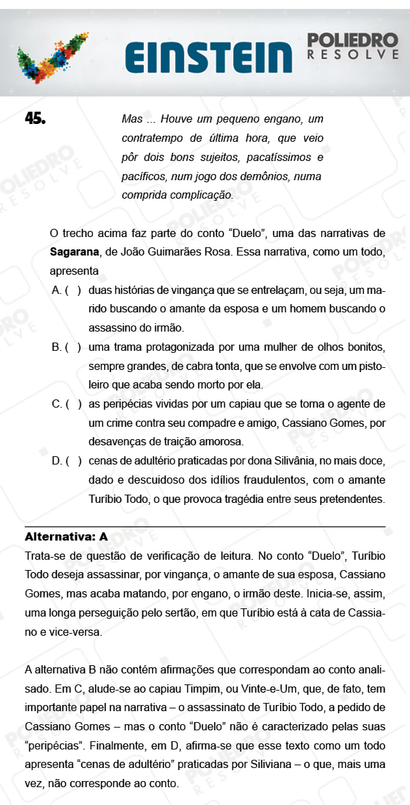 Questão 45 - 1ª FASE - EINSTEIN 2018