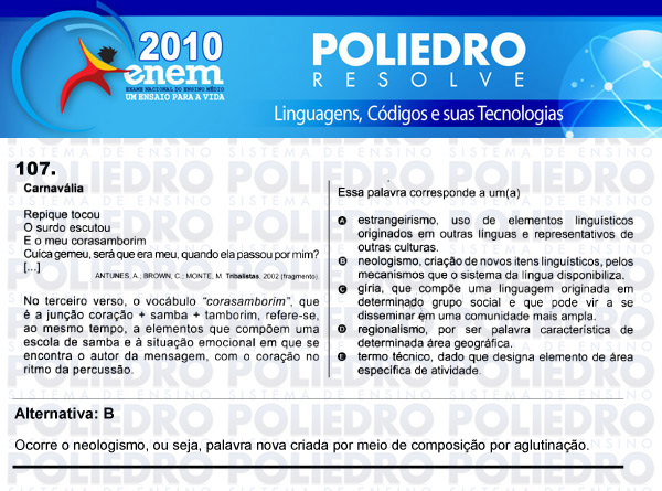 Questão 107 - Domingo (Prova rosa) - ENEM 2010