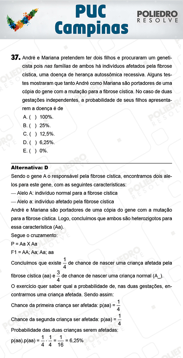 Questão 37 - 1ª Fase - Prova Verde - PUC-Campinas 2018