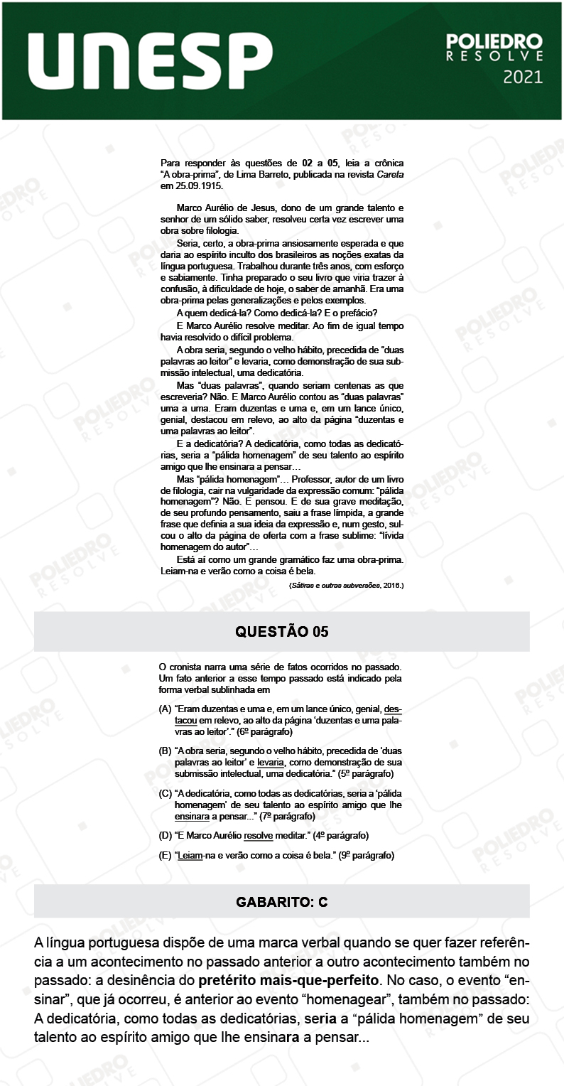 Questão 5 - 1ª Fase - 2º Dia - UNESP 2021