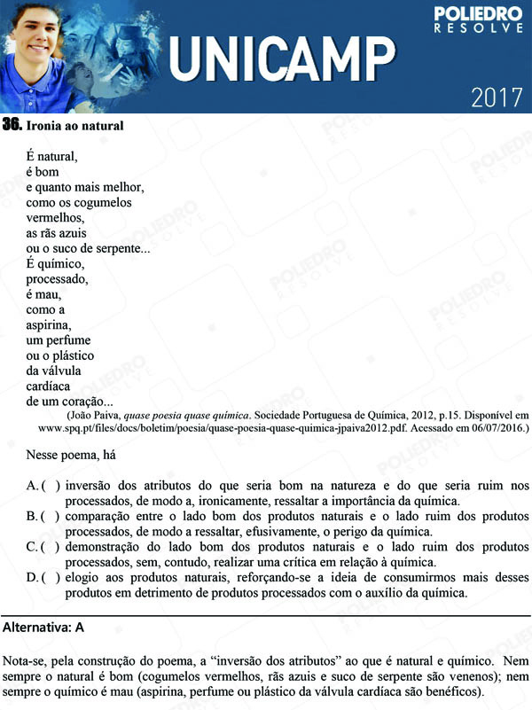 Questão 36 - 1ª Fase - UNICAMP 2017