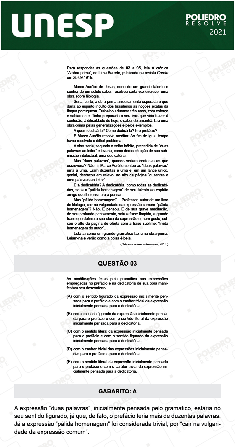 Questão 3 - 1ª Fase - 2º Dia - UNESP 2021