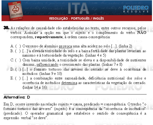 Questão 30 - Português e Inglês - ITA 2009