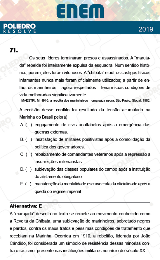 Questão 71 - 1º Dia - Prova AZUL - ENEM 2018