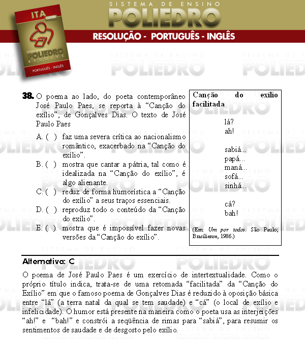 Questão 38 - Português e Inglês - ITA 2008