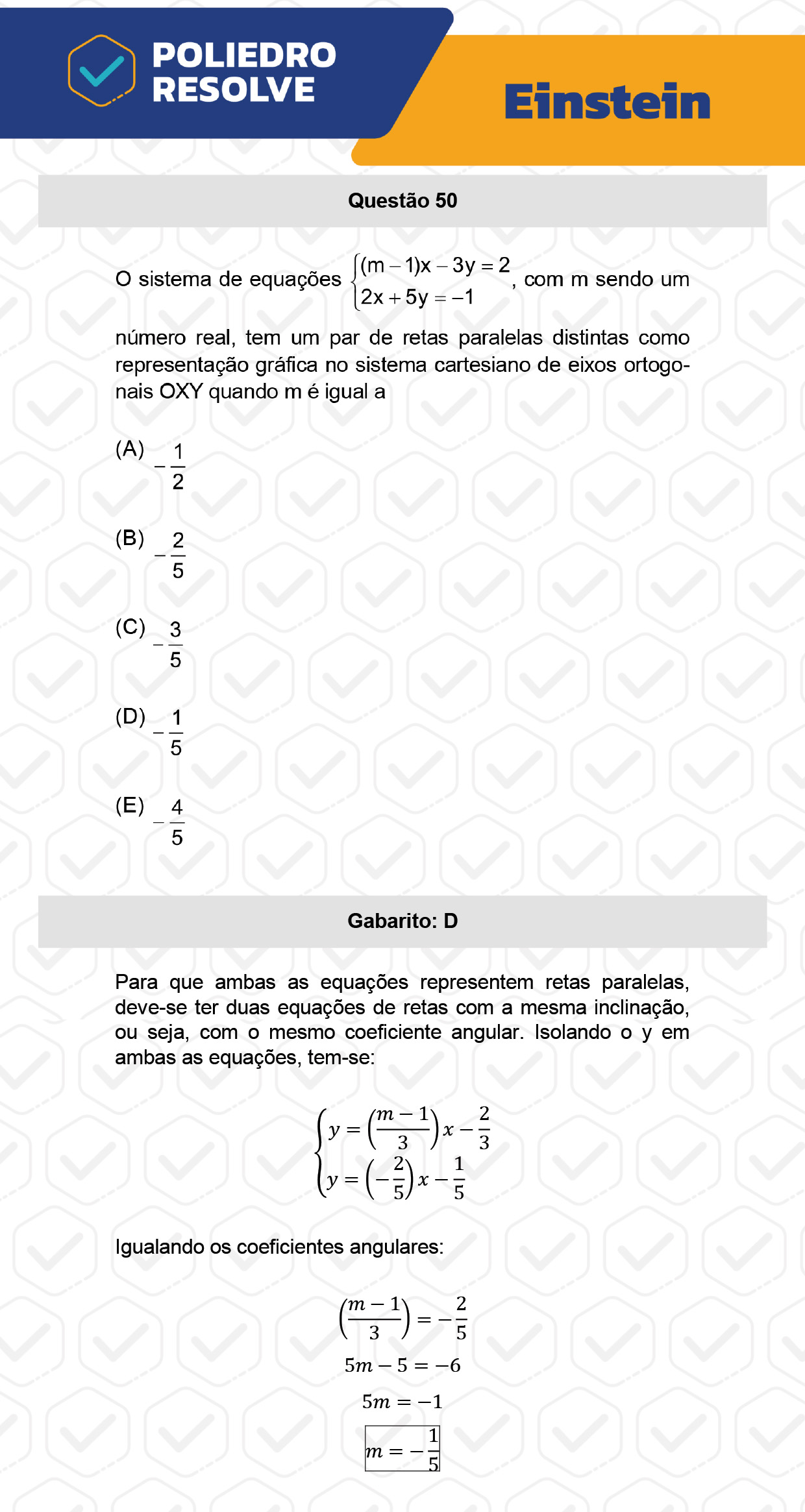 Questão 50 - Fase única - EINSTEIN 2023