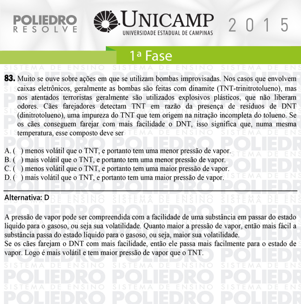 Questão 83 - 1ª Fase - UNICAMP 2015