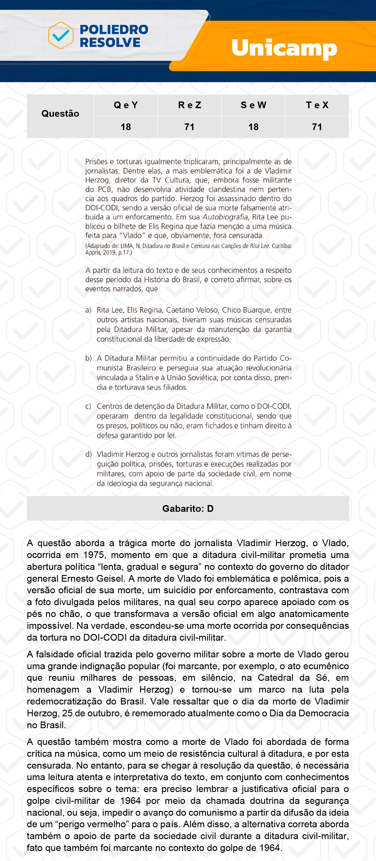 Questão 71 - 1ª Fase - 1º Dia - R e Z - UNICAMP 2024