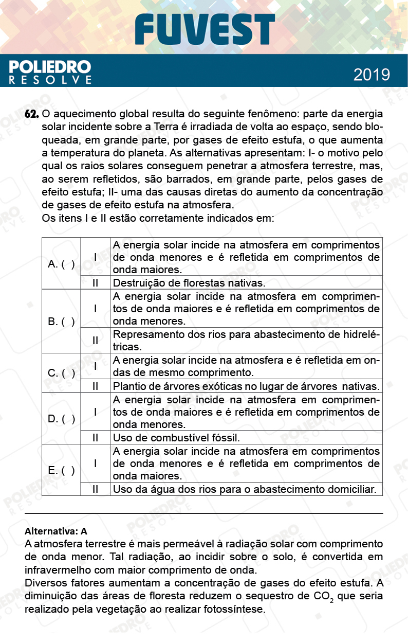 Questão 62 - 1ª Fase - Prova K - FUVEST 2019