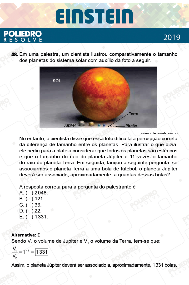 Questão 48 - Fase única - EINSTEIN 2019