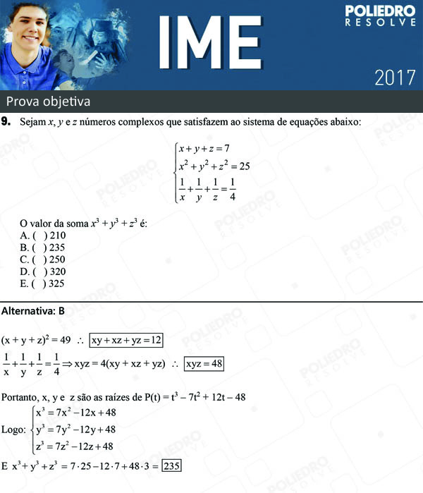 Questão 9 - 1ª Fase - Objetiva - IME 2017