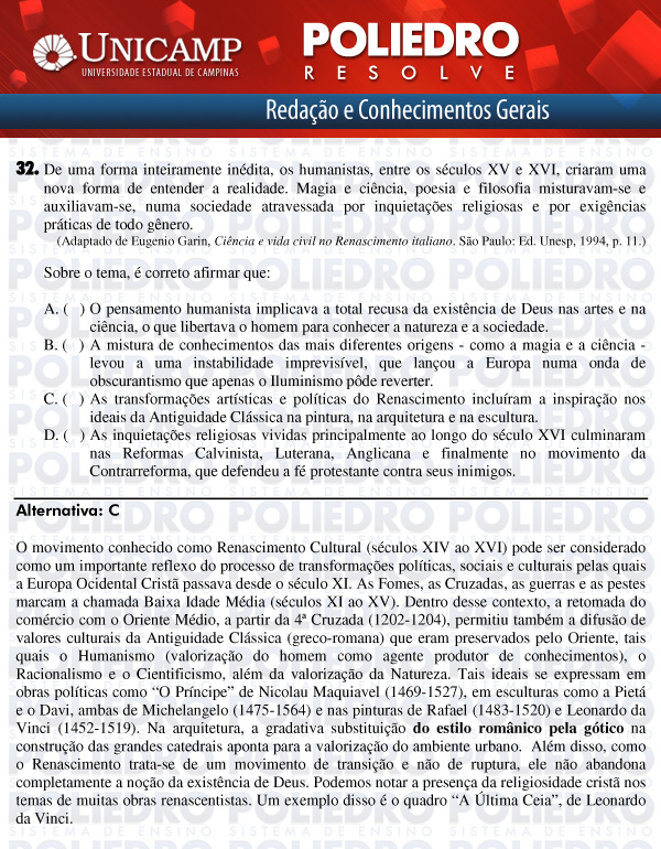Questão 32 - 1ª Fase - UNICAMP 2012