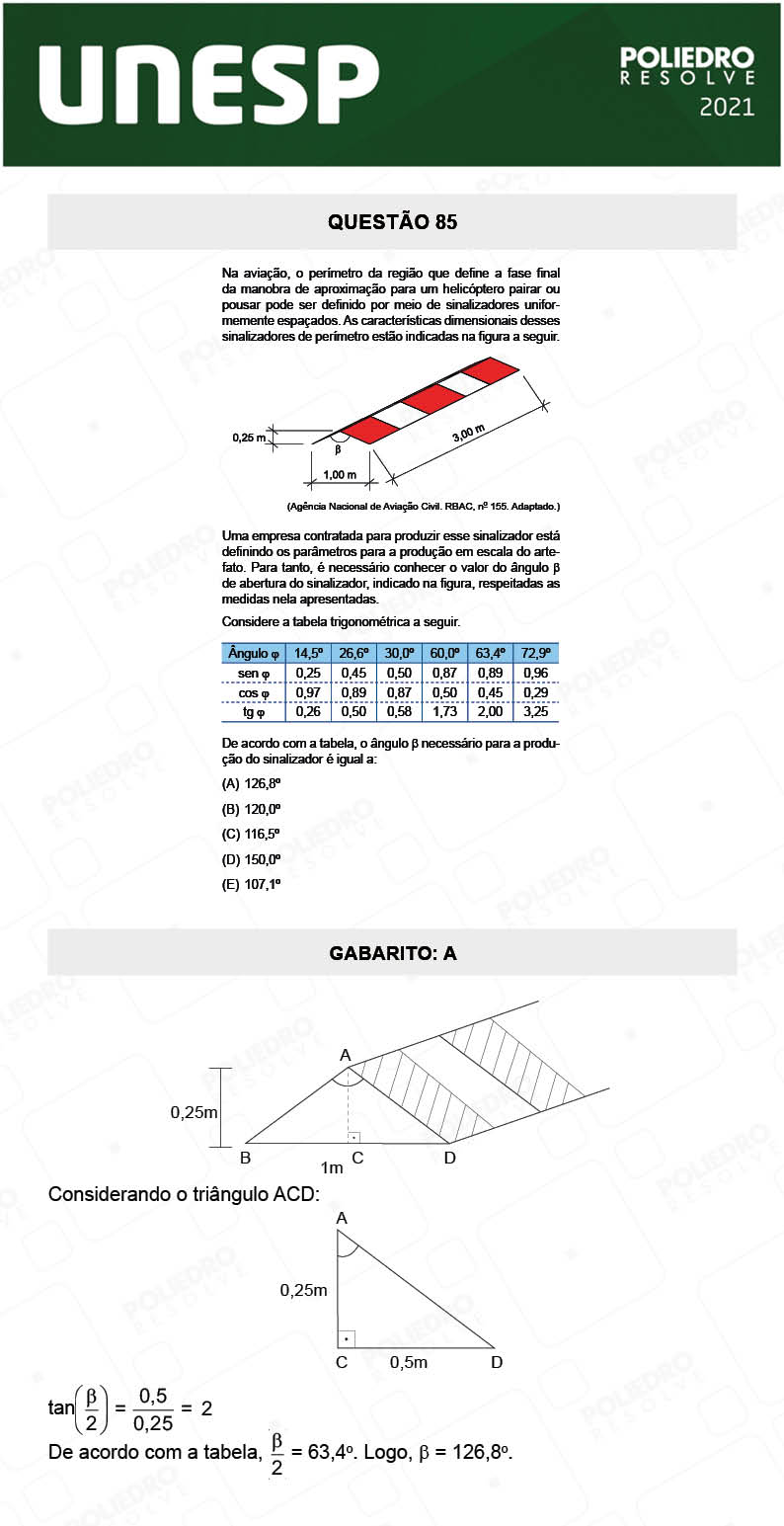 Questão 85 - 1ª Fase - 1º Dia - UNESP 2021