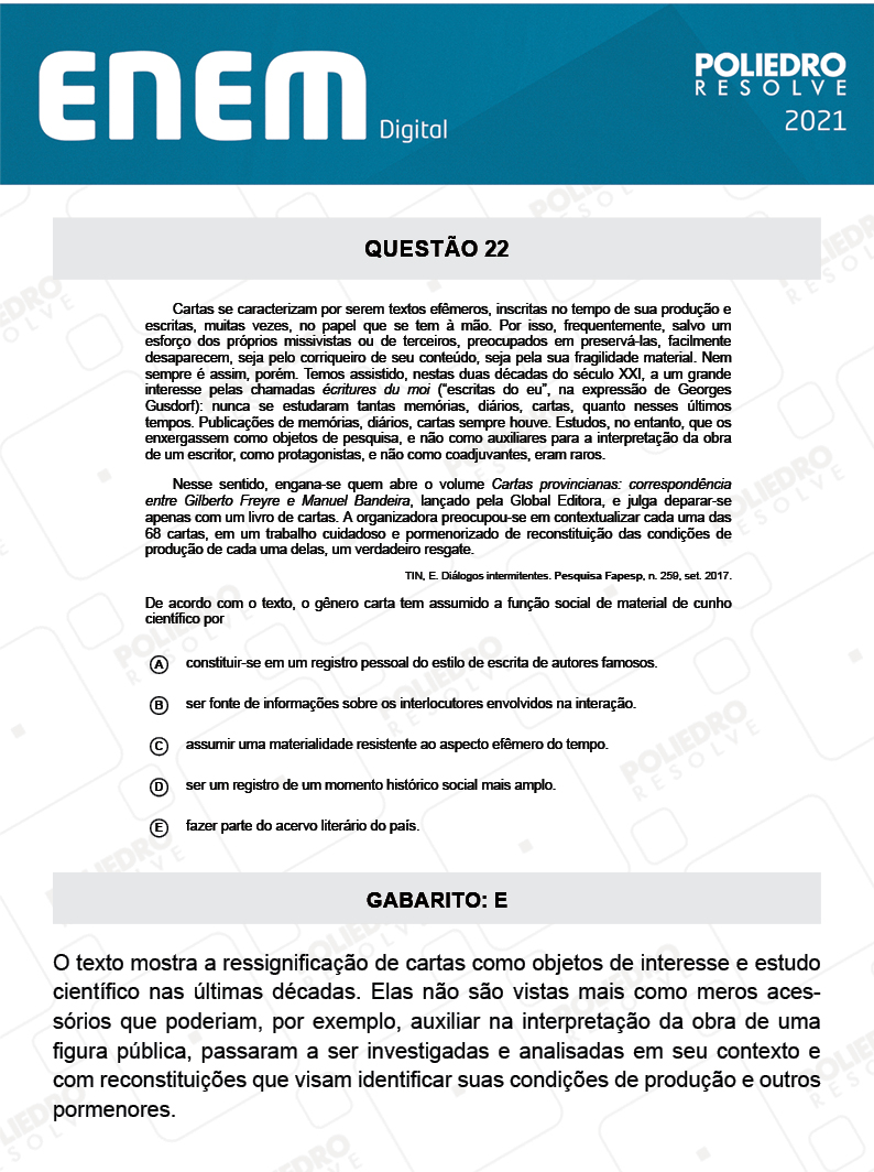 Questão 22 - 1º Dia - Prova Amarela - Espanhol - ENEM DIGITAL 2020