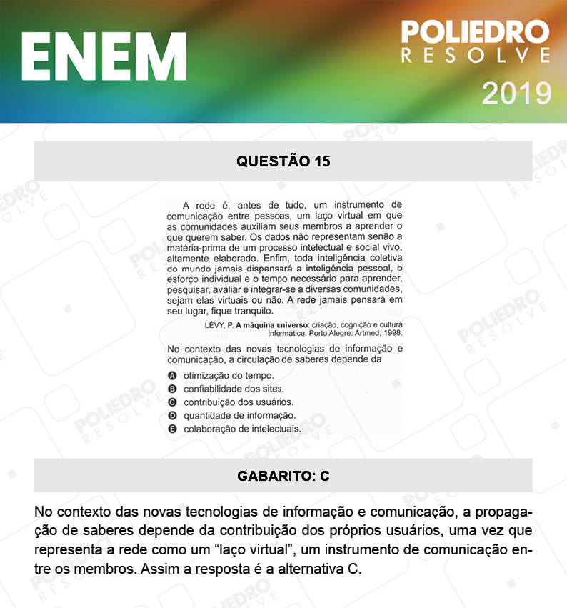 Questão 15 - 1º DIA - PROVA AMARELA - ENEM 2019