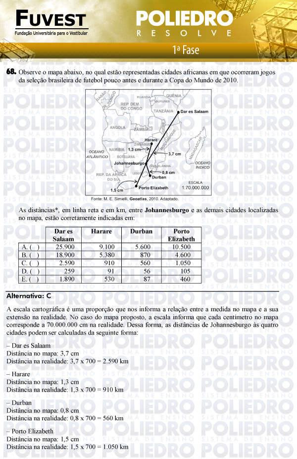 Questão 68 - 1ª Fase - FUVEST 2011