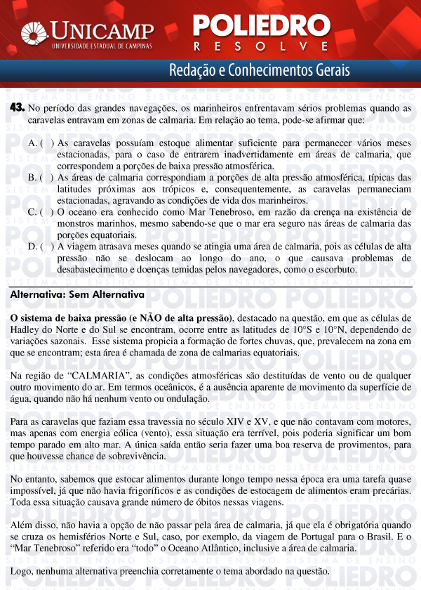 Questão 43 - 1ª Fase - UNICAMP 2012