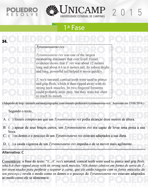 Questão 34 - 1ª Fase - UNICAMP 2015