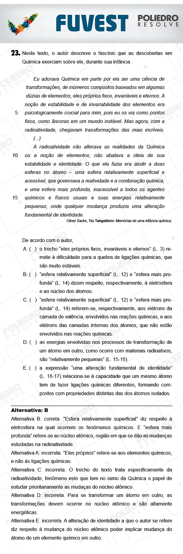 Questão 23 - 1ª Fase - PROVA V - FUVEST 2018