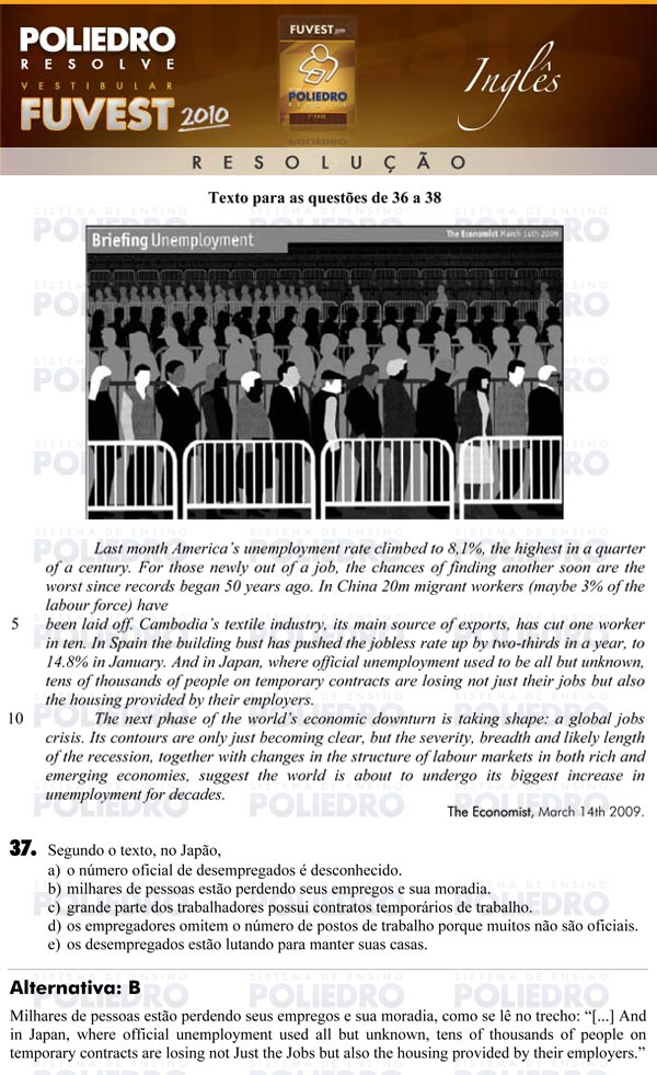 Questão 37 - 1ª Fase - FUVEST 2010