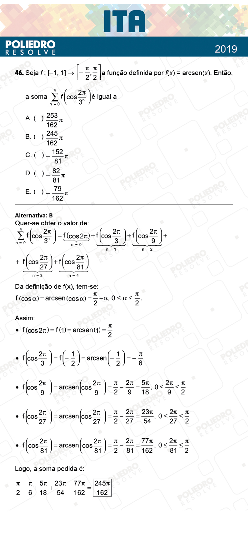 Questão 46 - 1ª Fase - FIS / POR / ING/ MAT / QUI - ITA 2019