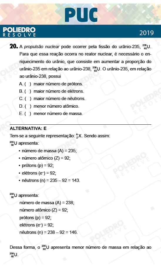 Questão 20 - 1ª Fase - PUC-Campinas 2019