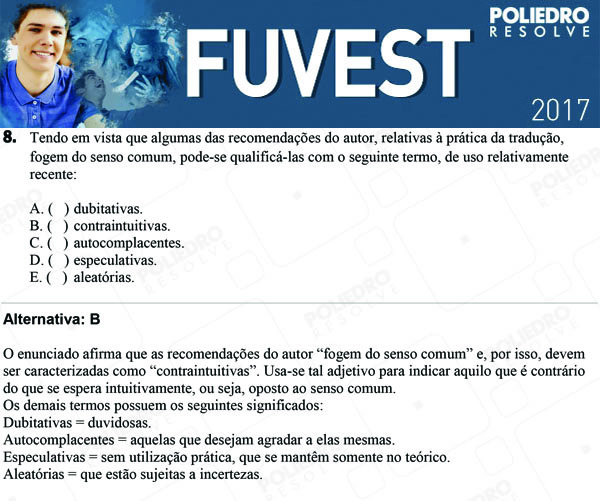 Questão 8 - 1ª Fase - FUVEST 2017