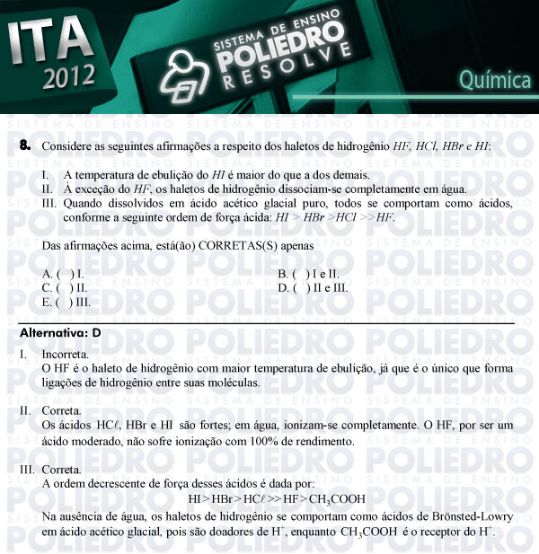 Questão 8 - Química - ITA 2012