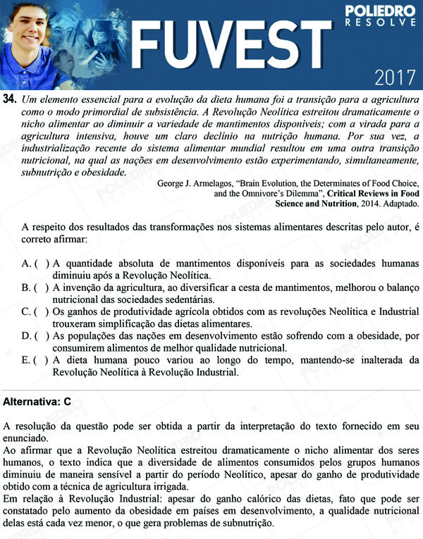 Questão 34 - 1ª Fase - FUVEST 2017