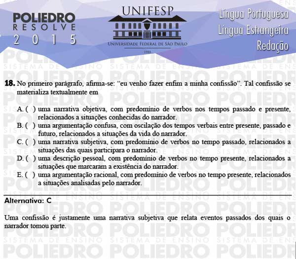 Questão 18 - Línguas - UNIFESP 2015