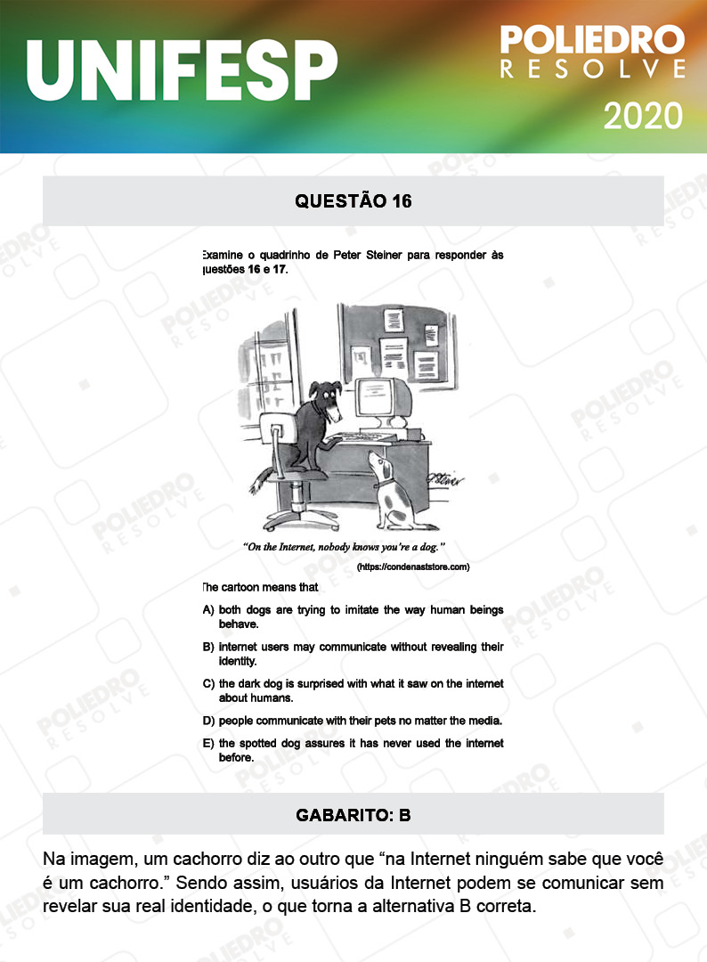 Questão 16 - Fase única - 1º Dia - UNIFESP 2020