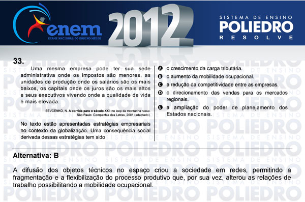 Questão 33 - Sábado (Prova azul) - ENEM 2012