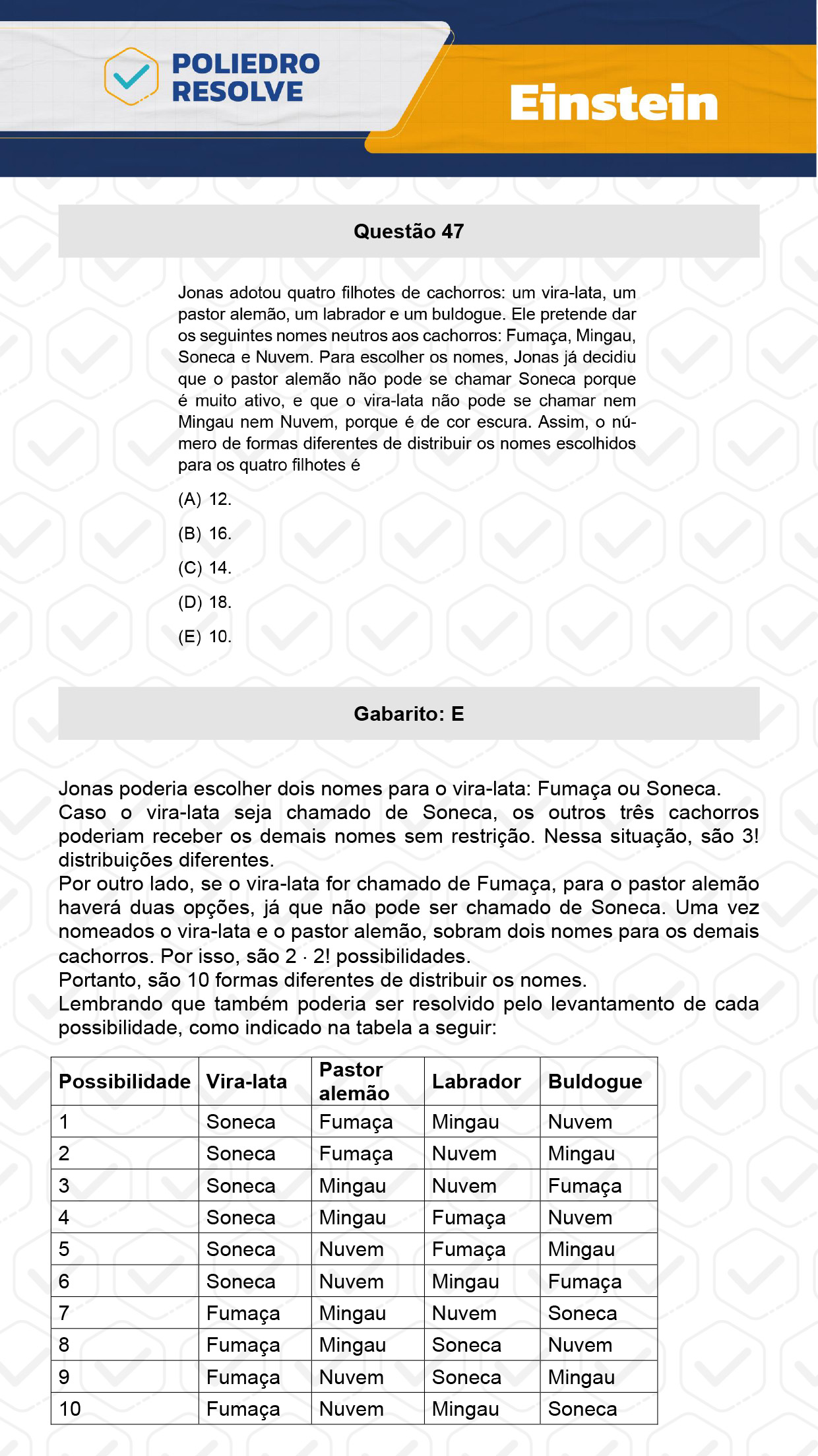 Questão 47 - Fase única - EINSTEIN 2024