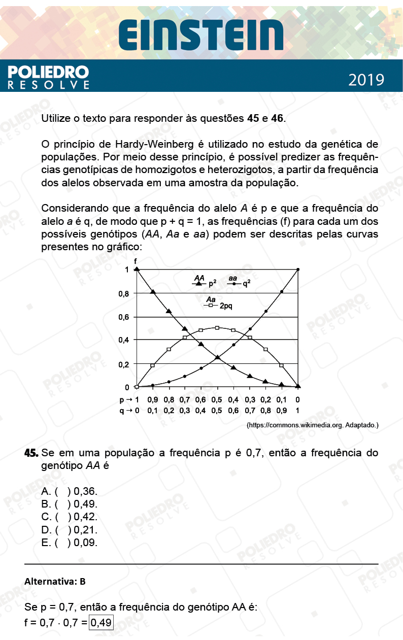 Questão 45 - Fase única - EINSTEIN 2019