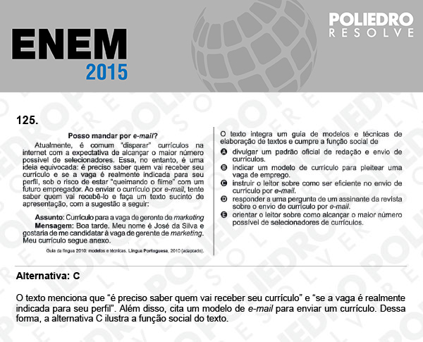 Questão 125 - Domingo (Prova Azul) - ENEM 2015