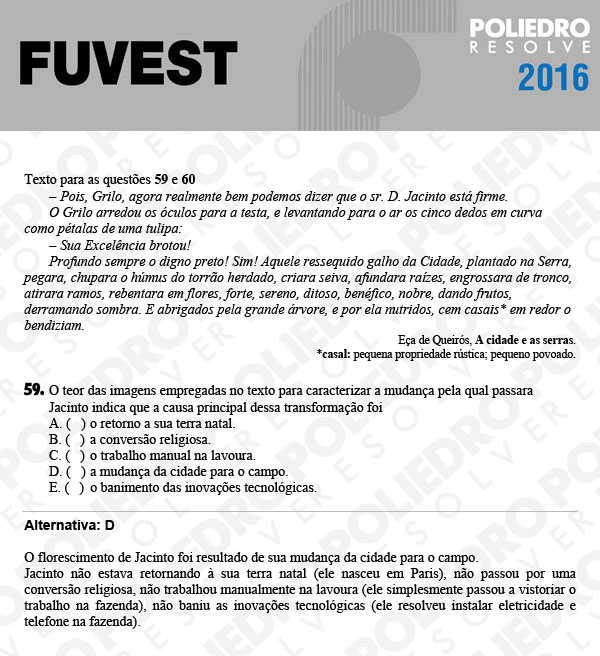 Questão 59 - 1ª Fase - FUVEST 2016