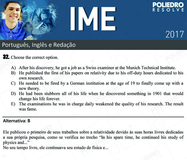 Questão 32 - Português e Inglês - IME 2017