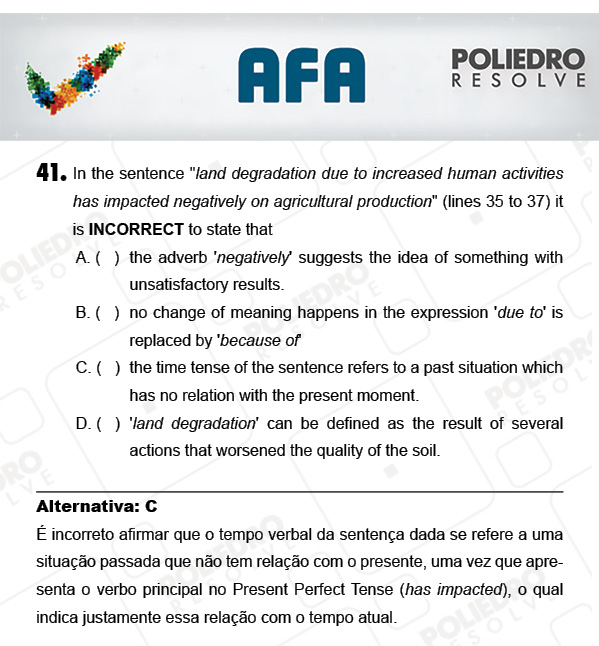 Questão 41 - Prova Modelo A - AFA 2018