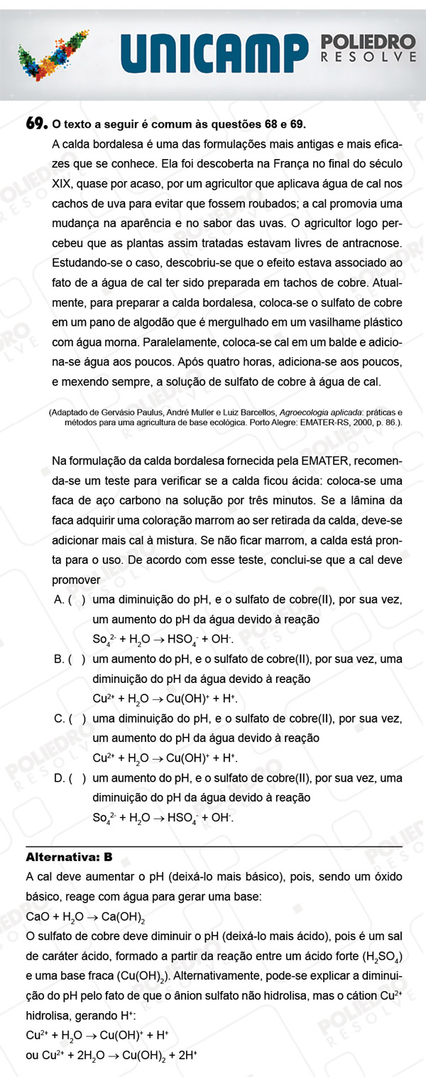 Questão 69 - 1ª Fase - PROVA Q - UNICAMP 2018