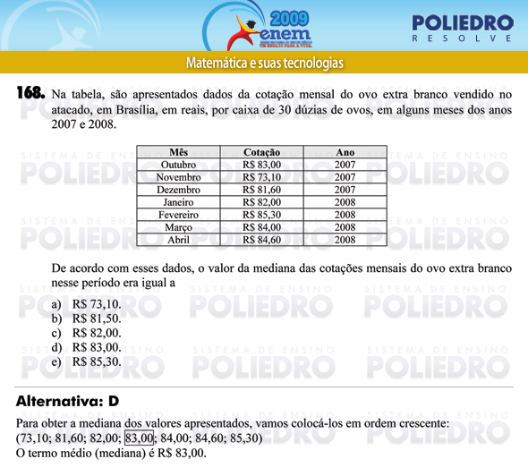 Questão 168 - Prova - ENEM 2009