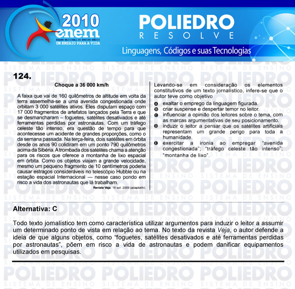 Questão 124 - Domingo (Prova rosa) - ENEM 2010