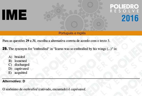 Questão 29 - Português e Inglês - IME 2016