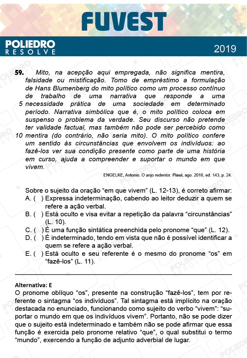 Questão 59 - 1ª Fase - Prova V - FUVEST 2019