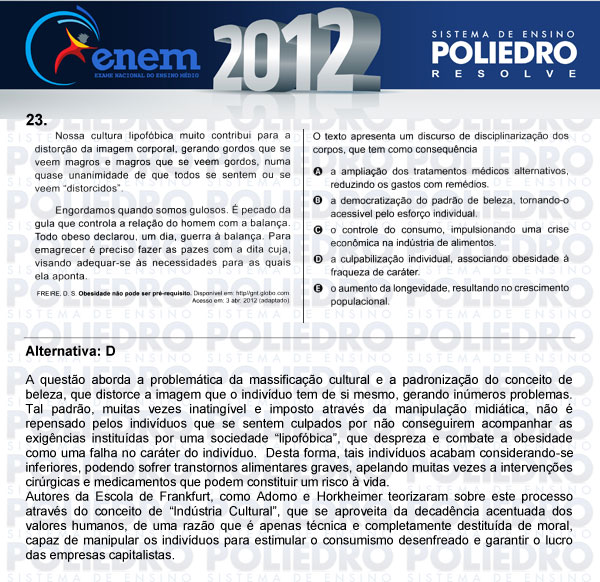 Questão 23 - Sábado (Prova azul) - ENEM 2012