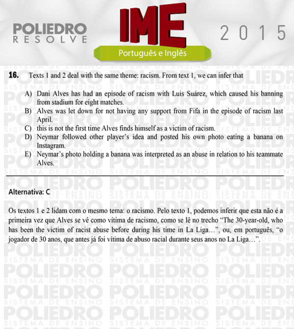 Questão 16 - Português e Inglês - IME 2015