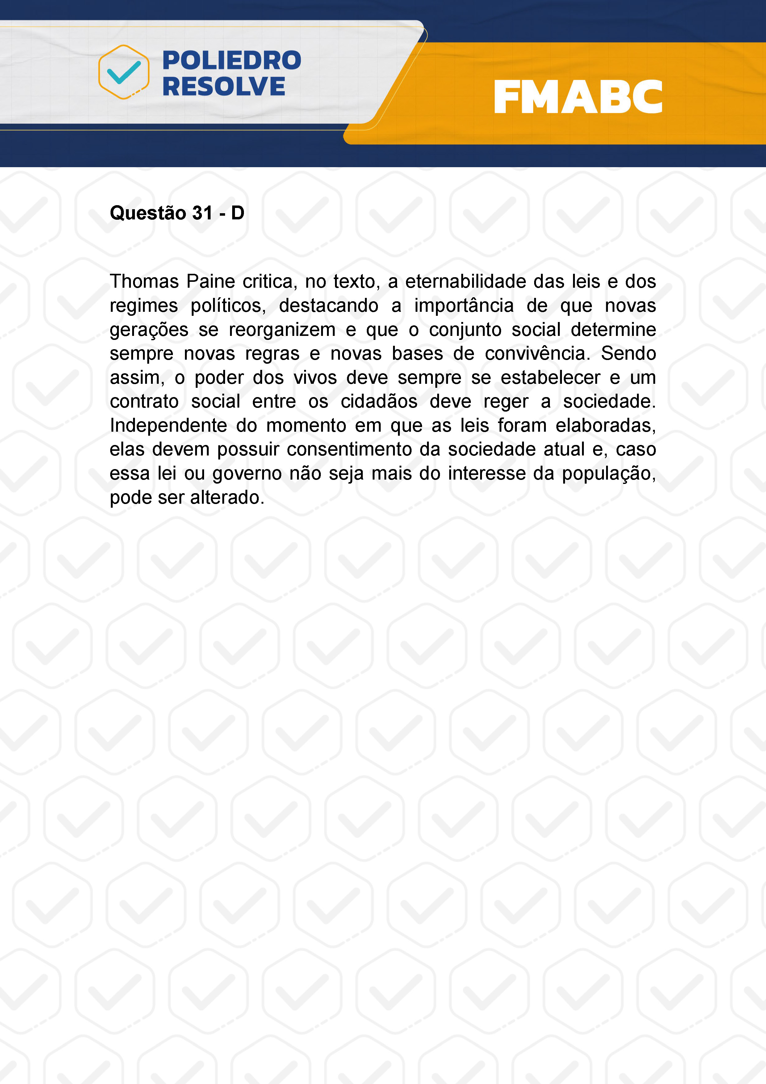 Questão 31 - Fase única - FMABC 2024