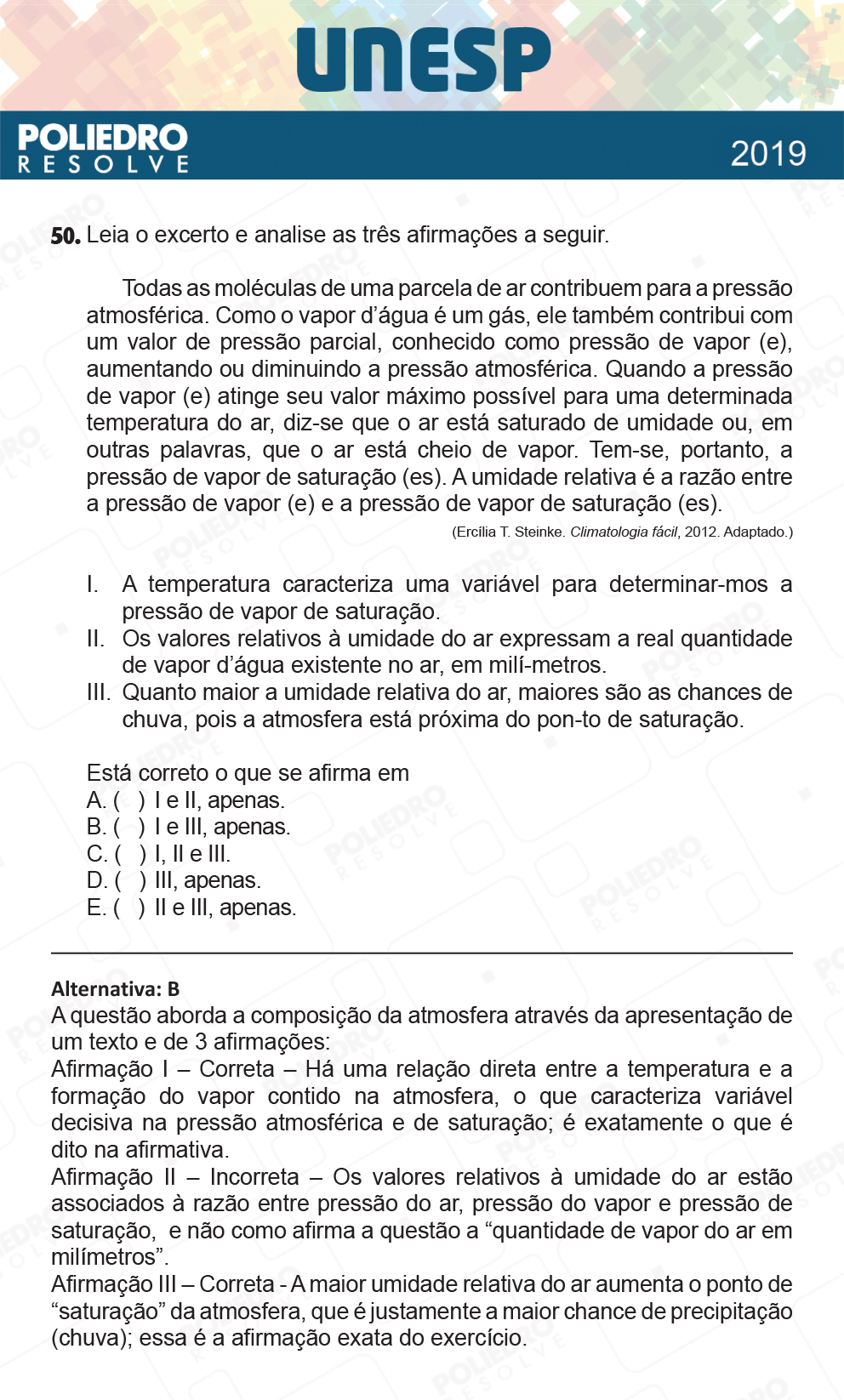 Questão 50 - 1ª Fase - UNESP 2019