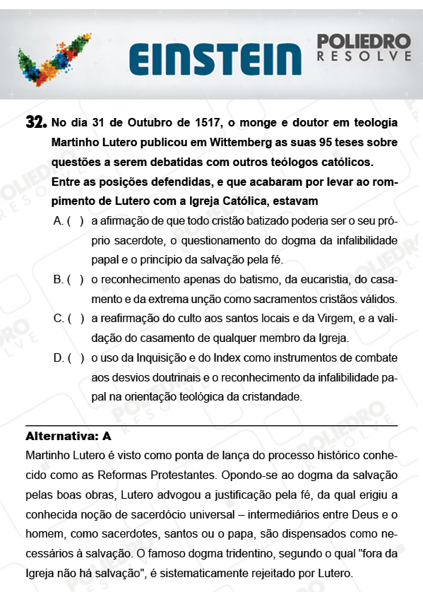 Questão 32 - 1ª FASE - EINSTEIN 2018