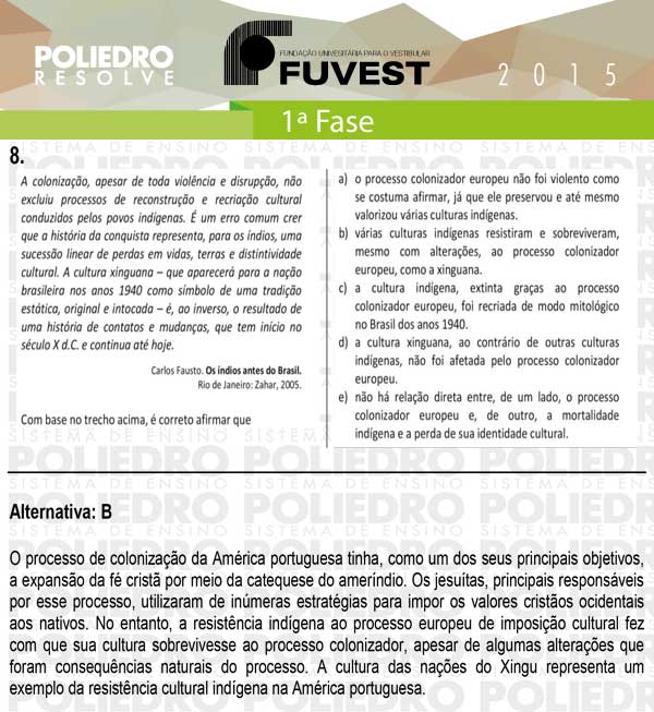 Questão 8 - 1ª Fase - FUVEST 2015